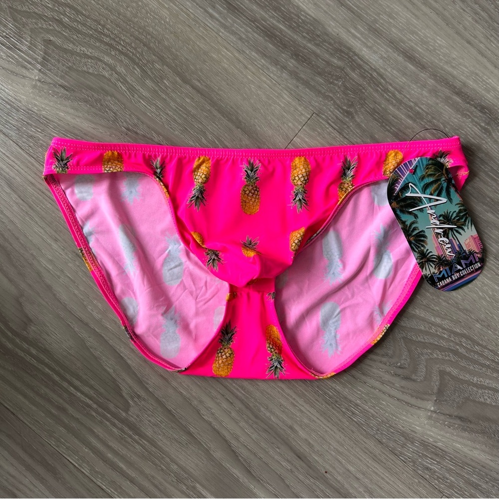Andrew Christian | Miami Cabana Boy Splash & Dash Brief in Pineapple Print Pink - Picture 3 of 13